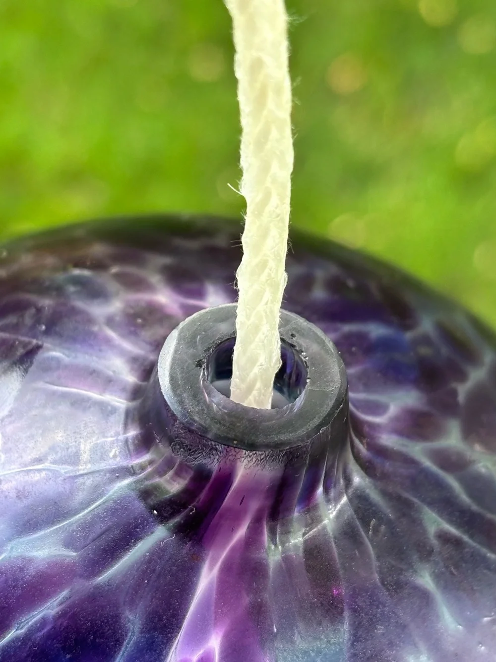 Hand Blown Canadian Glass Oil Lamp Purple/Blue Swirl Crackle Finish Vtg